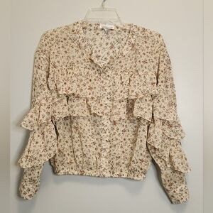 Lotus & Lavender Floral Ruffle Cropped Blouse Size Large Cottagecore!